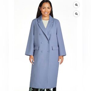 Blue Trench Coat with Notched Lapel and Oversized Fit